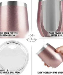 Zulay Kitchen Zulay 12oz Insulated Wine Tumbler With Lid - Stemless Stainless Steel Wine Tumblers With Lids -Water Bottles Sales unnamed file 6081