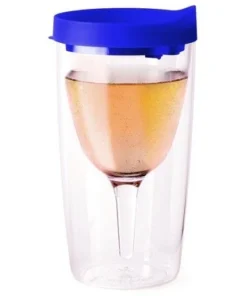 Vino2Go Blue Acrylic Insulated Wine Tumbler with Slide Lid, 10 Ounce