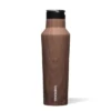 Corkcicle Luxe 20 Ounce Sport Canteen Triple Insulated Stainless Steel Water Bottle with Straw Cap and Folding Metal Handle, Walnut Wood