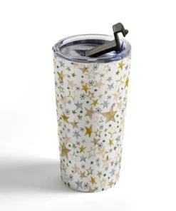 Society6 Ninola Design Winter stars holiday gold Travel Mug 20 oz Stainless Steel Travel Mug - Deny Designs -Water Bottles Sales unnamed file 774
