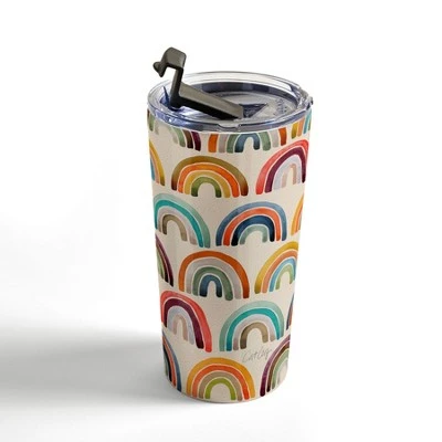 Society6 Cat Coquillette Rainbow Watercolor Retro Palette 20 oz Stainless Steel Travel Mug - Deny Designs 4 Society6 Cat Coquillette Rainbow Watercolor Retro Palette 20 oz Stainless Steel Travel Mug - Deny Designs - Image 2