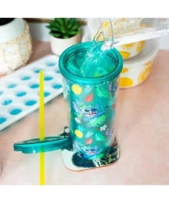 Toynk Silver Buffalo Disney Lilo & Stitch Tropical Summer Icons Carnival Cup with Lid and Straw -Water Bottles Sales unnamed file 964